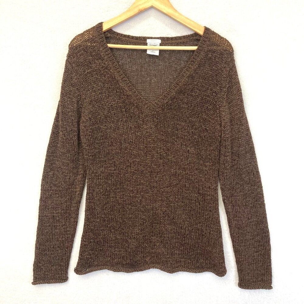 Vintage Y2K Old Navy Open Knit Pullover Sweater Womens Large Brown Beach Bonfire